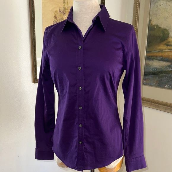 Banana Republic No Iron Purple Women's Button-Up Shirt Size 4 - Picture 2 of 13